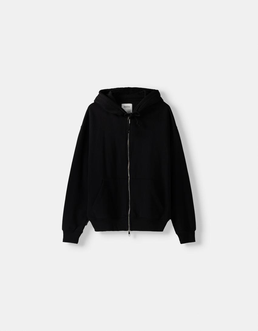 Oversize zip-up hoodie-Black-4