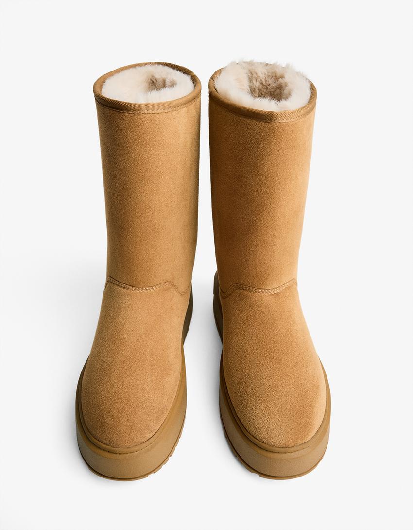Platform boots with faux fur lining-CAMEL-3