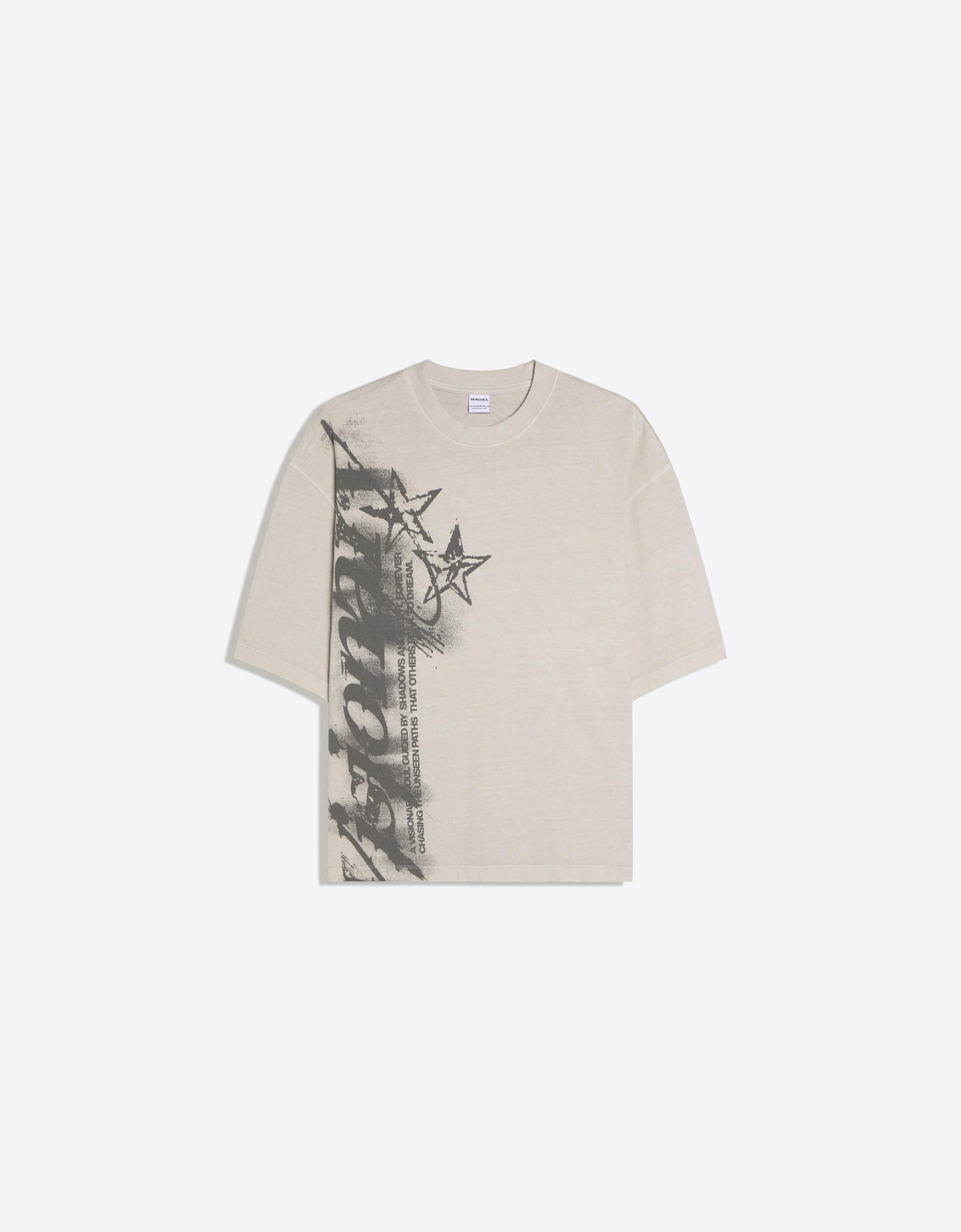 Boxy fit print T-shirt — Stone