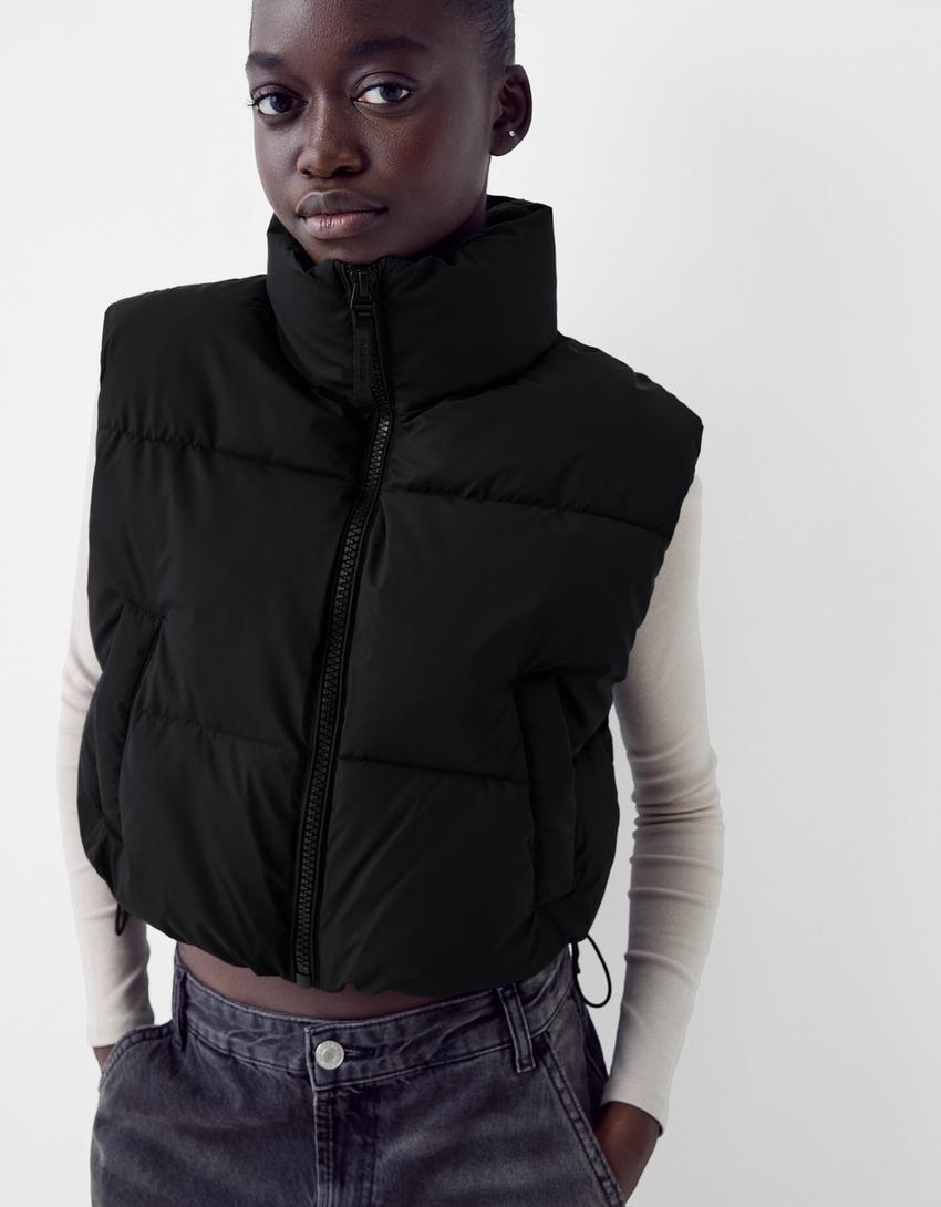 Cropped puffer gilet-Black-2