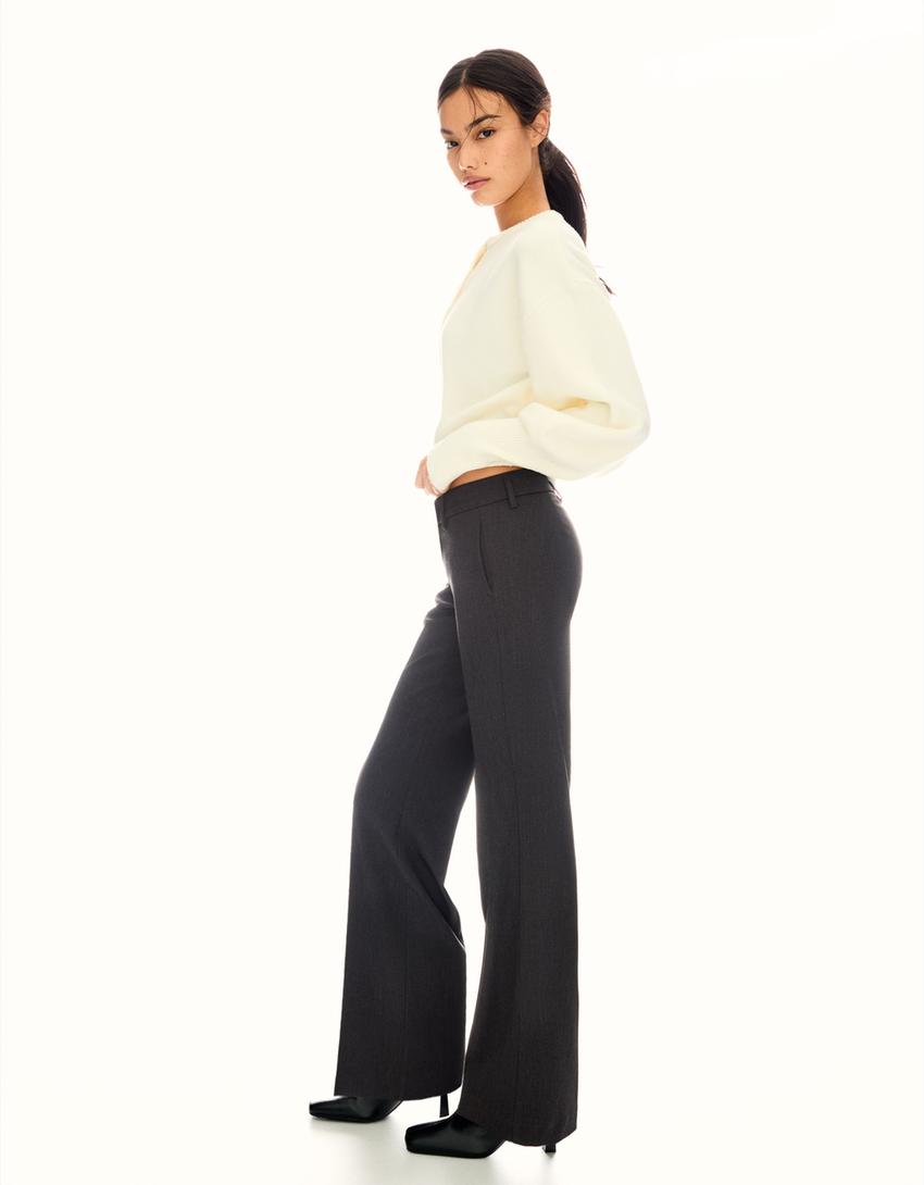 Bootcut-Hose mit tiefem Bund-Grau-0