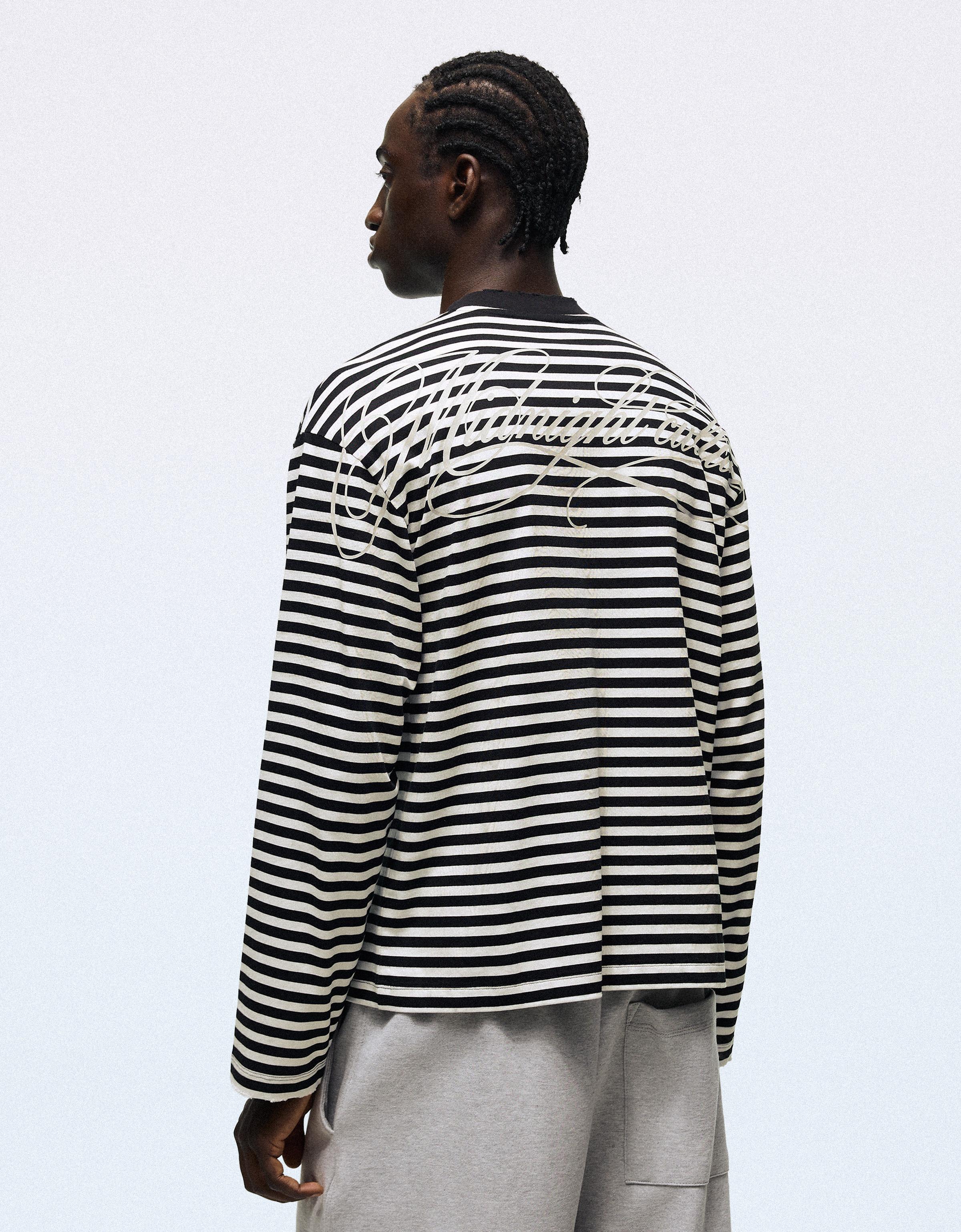 Stripe print long-sleeved T-shirt — White