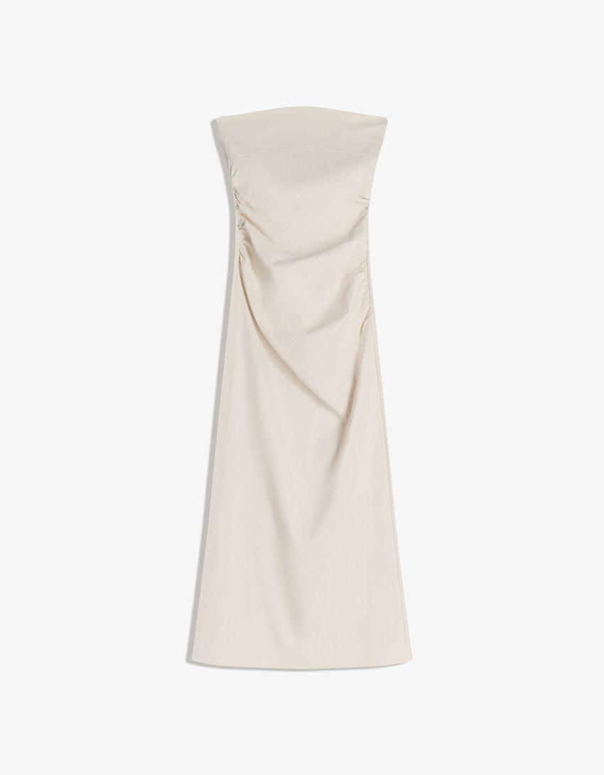 Bengaline bandeau midi dress-Brown