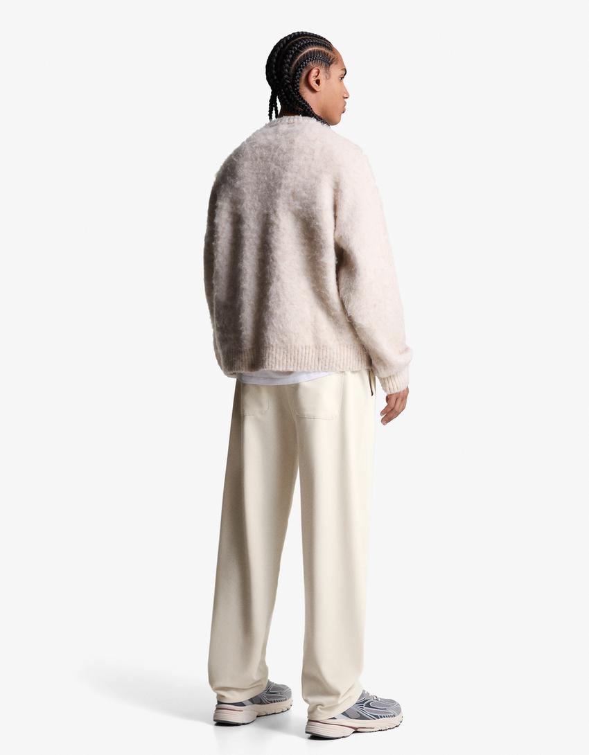 Straight-fit tailored jogging trousers-Cream