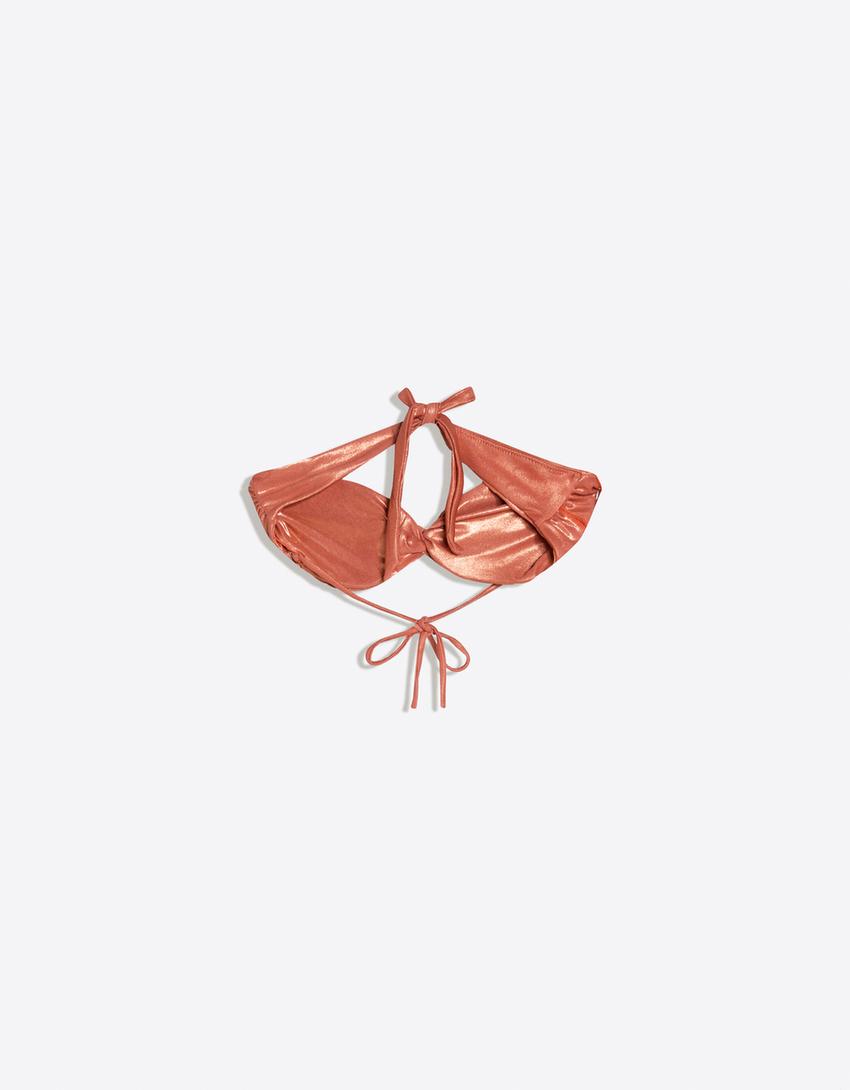 Haut de bikini bandeau lamé-Orange