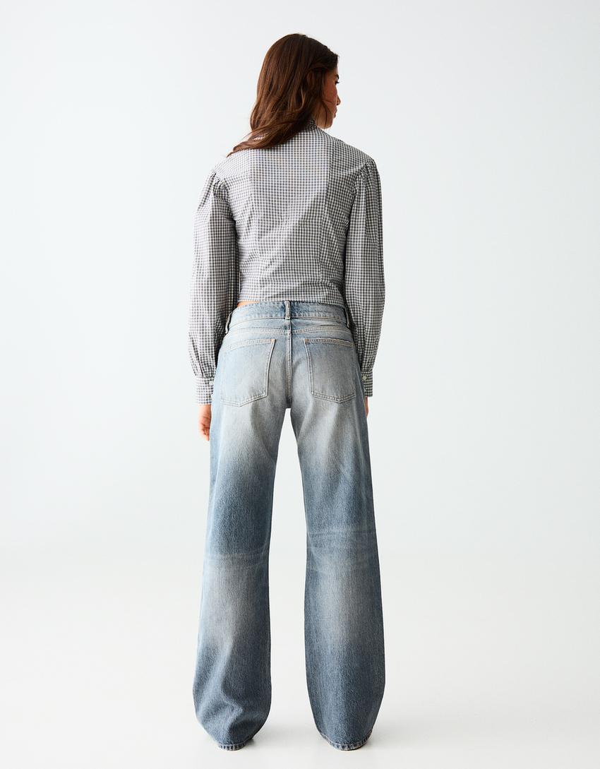 Mid-waist straight jeans-Washed out blue