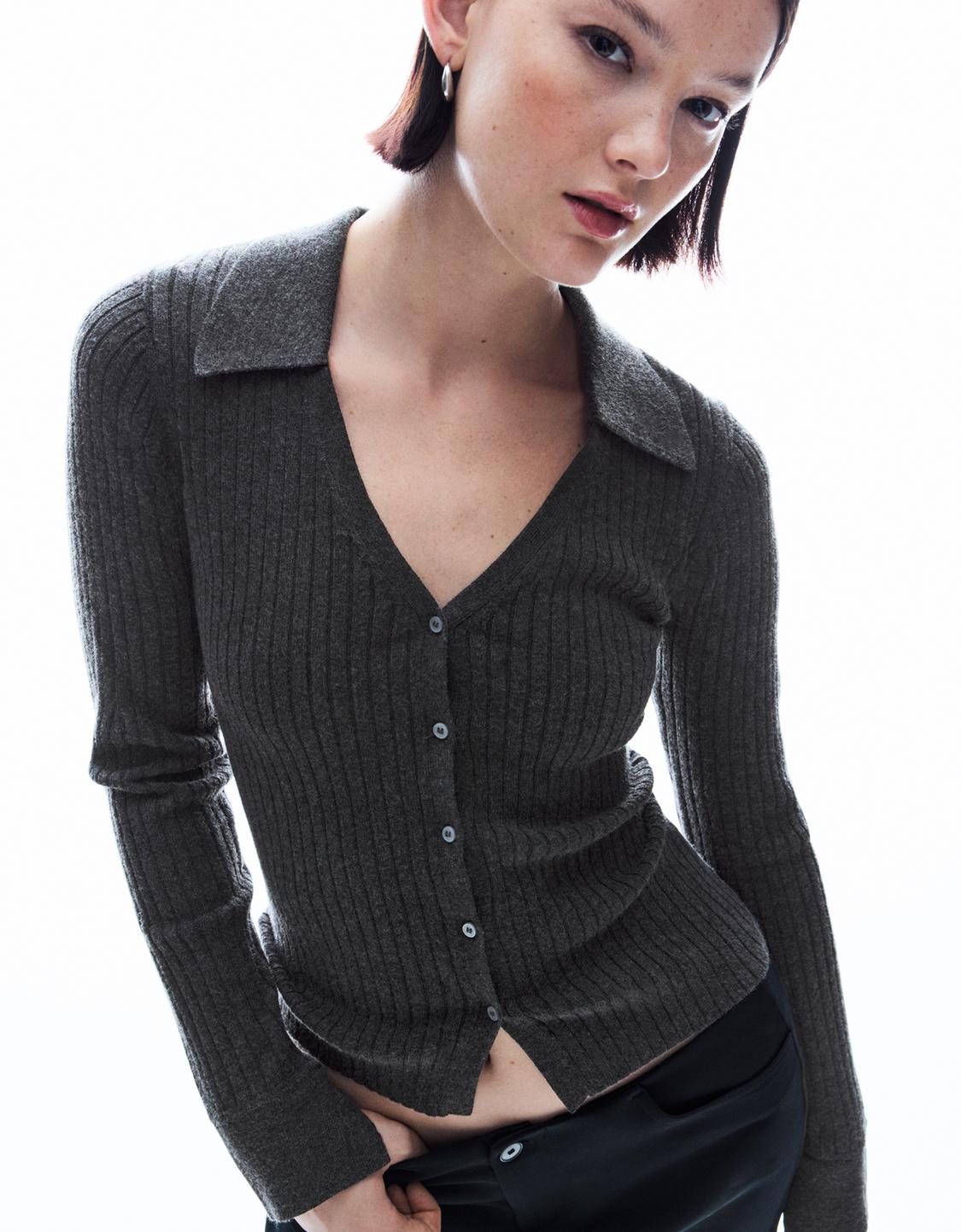 Cárdigan rib cuello polo