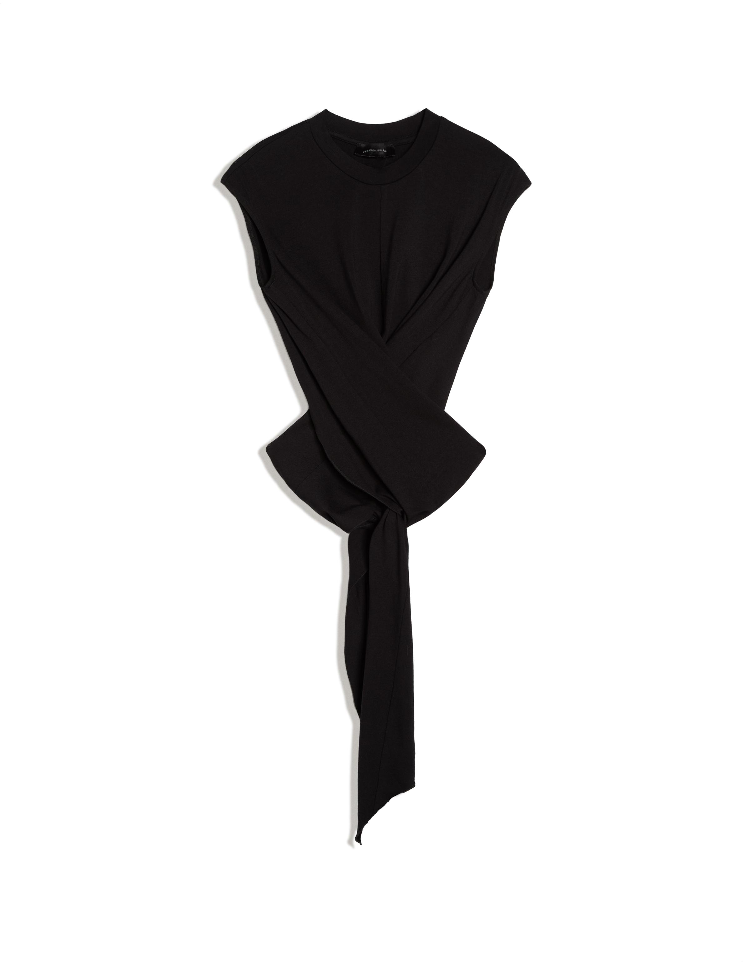 Round neck top with back knot — Black