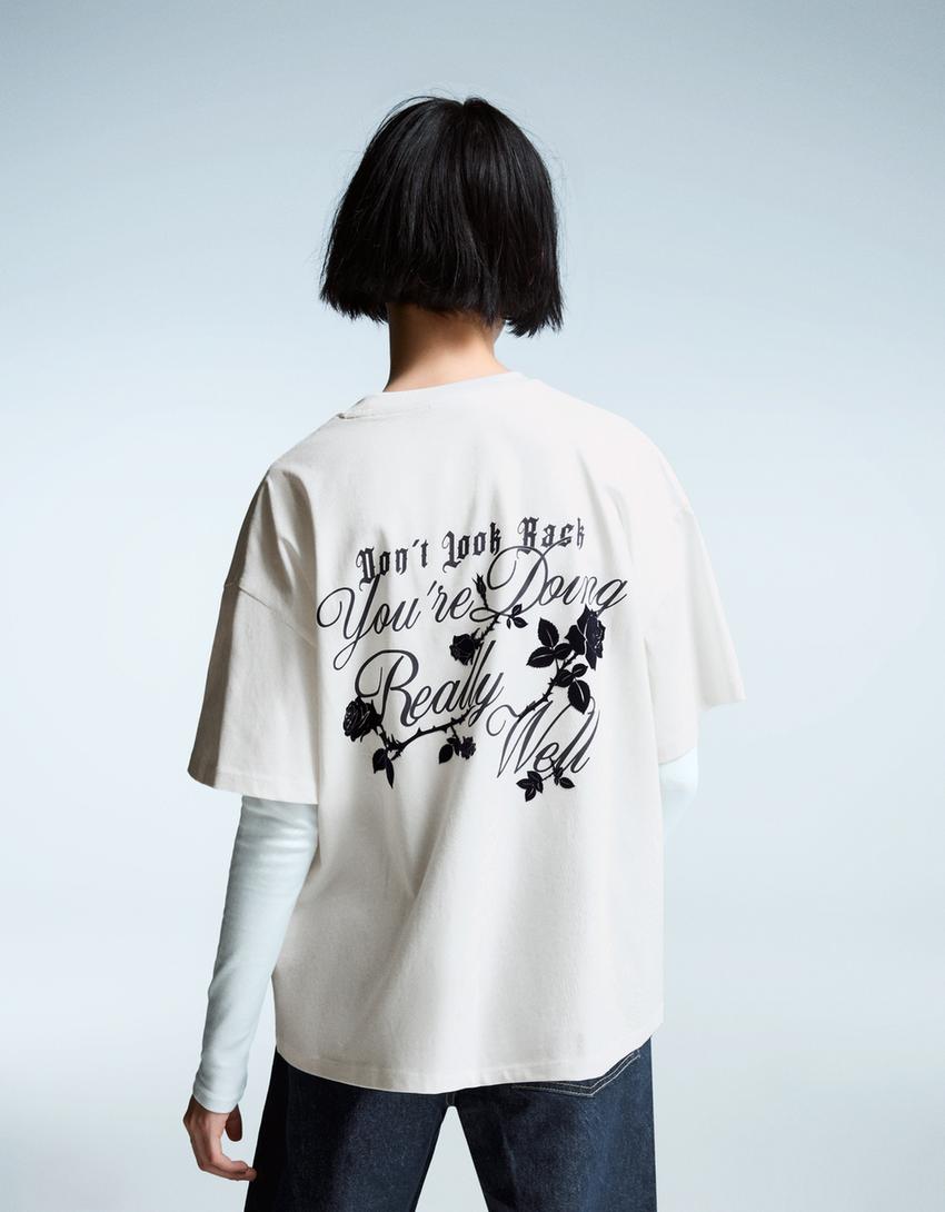 T-shirt à manches courtes imprimé-Blanc cassé