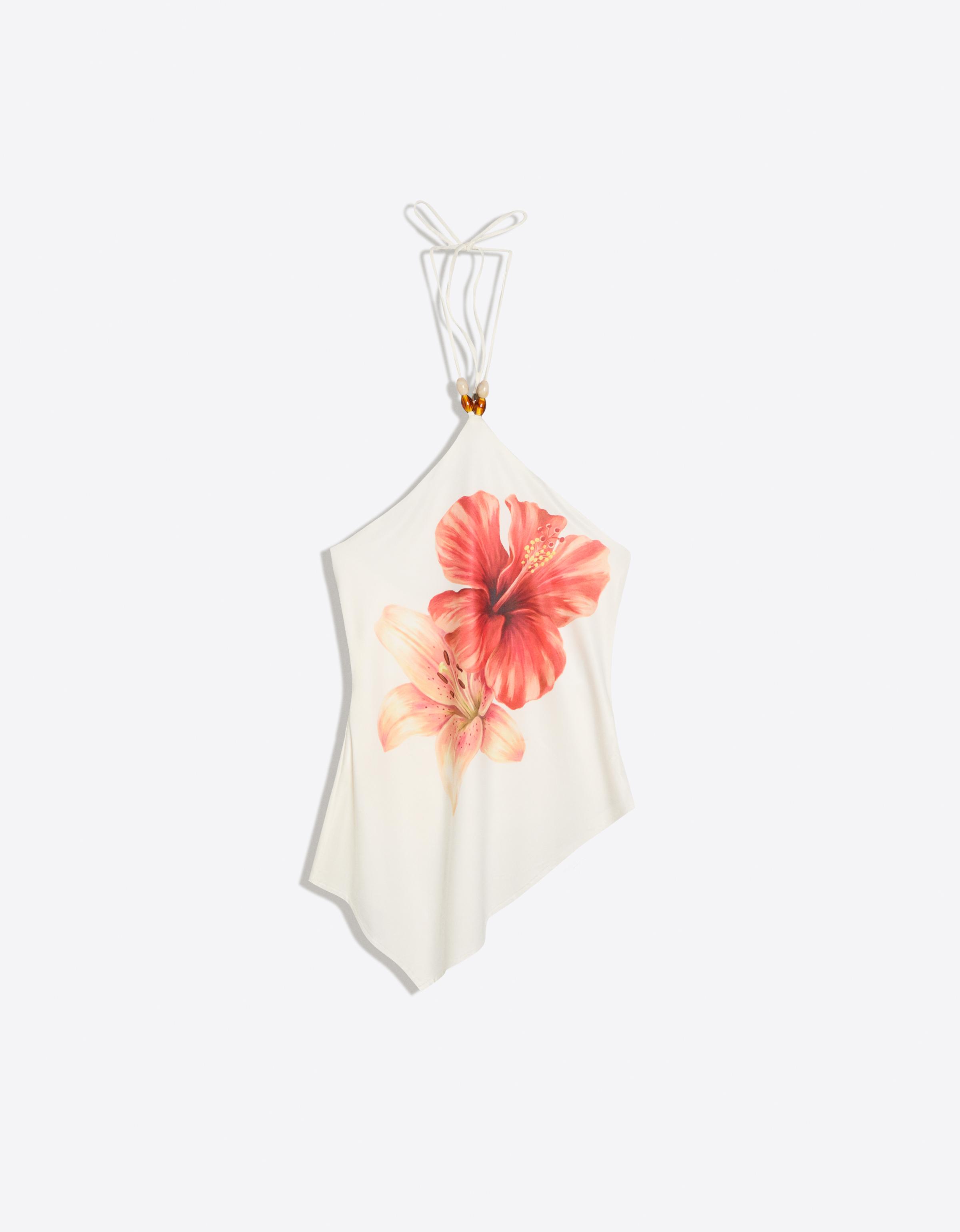 Halter neck print top — Off white