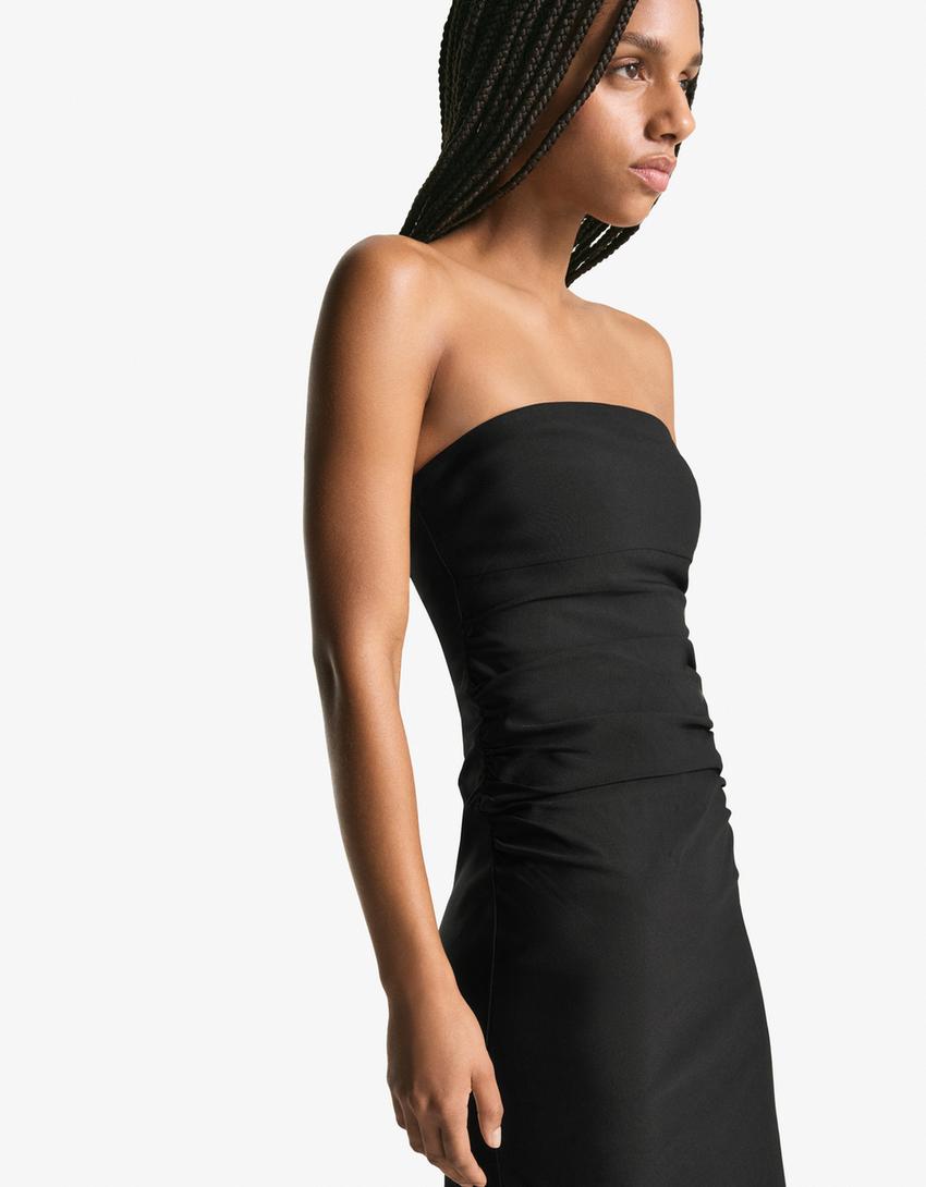 Vestido midi bandeau bengalina-Negro
