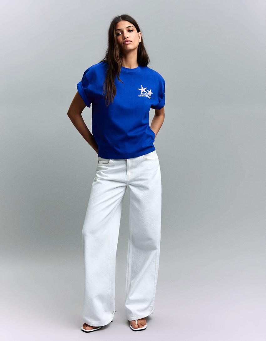 Oversize-T-Shirt mit Print-Blau