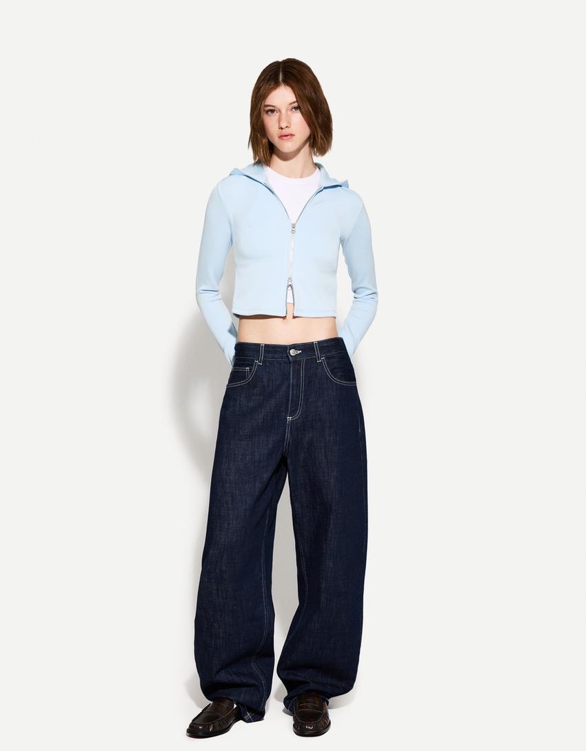 Sweat capuche modal et fermeture Éclair-Bleu clair-2