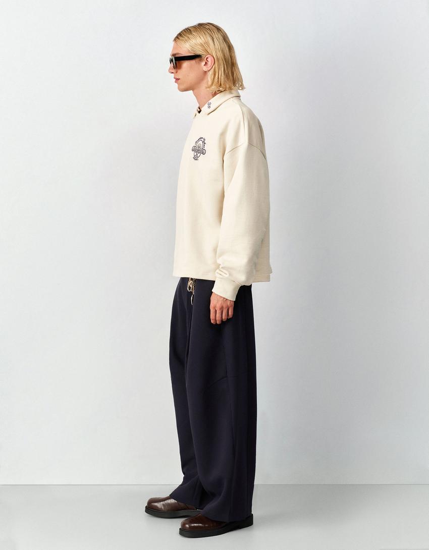 Pantaloni barrel fit con pinces tailored fit-Marino