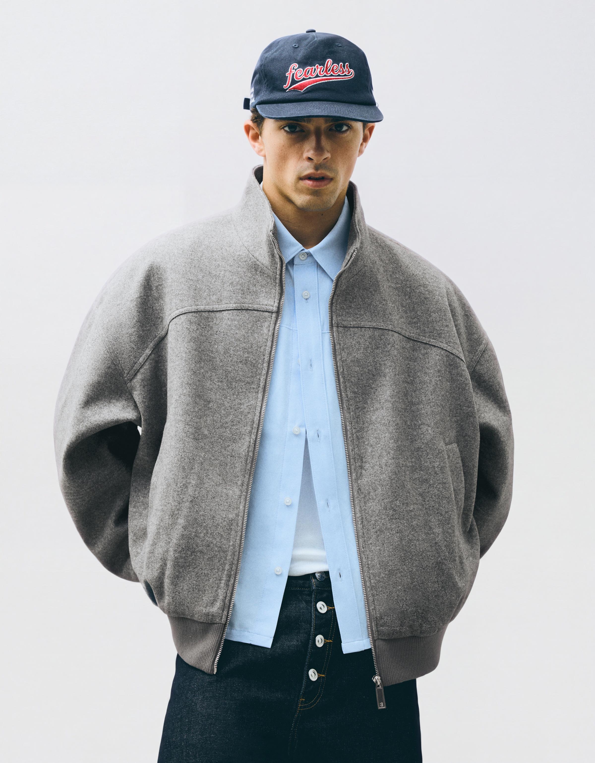 Felt-effect bomber jacket — Grey