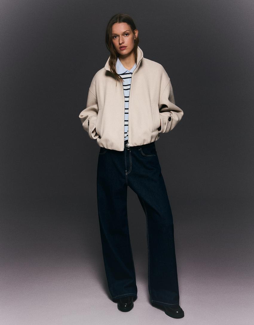 Soft touch zip-up jacket-Sand