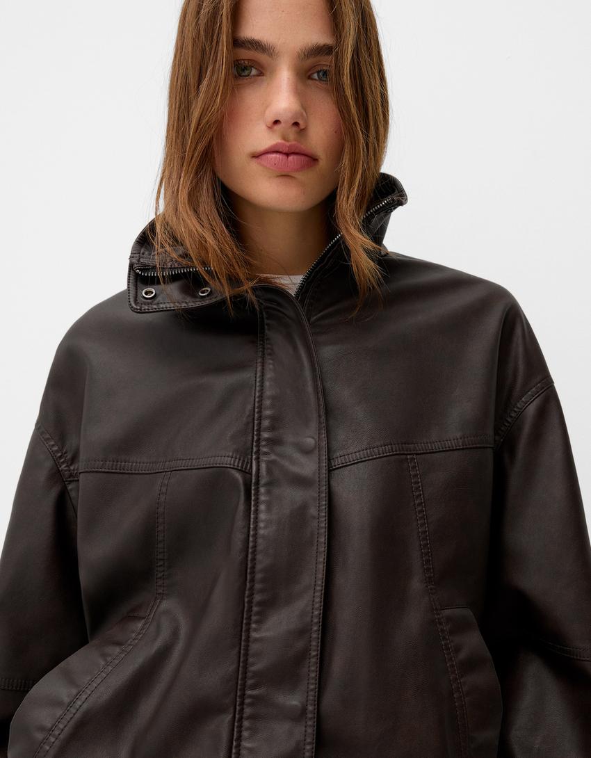 Plus Size Cazadora Bomber Cazadoras Polipiel Mujer Tallas Grandes