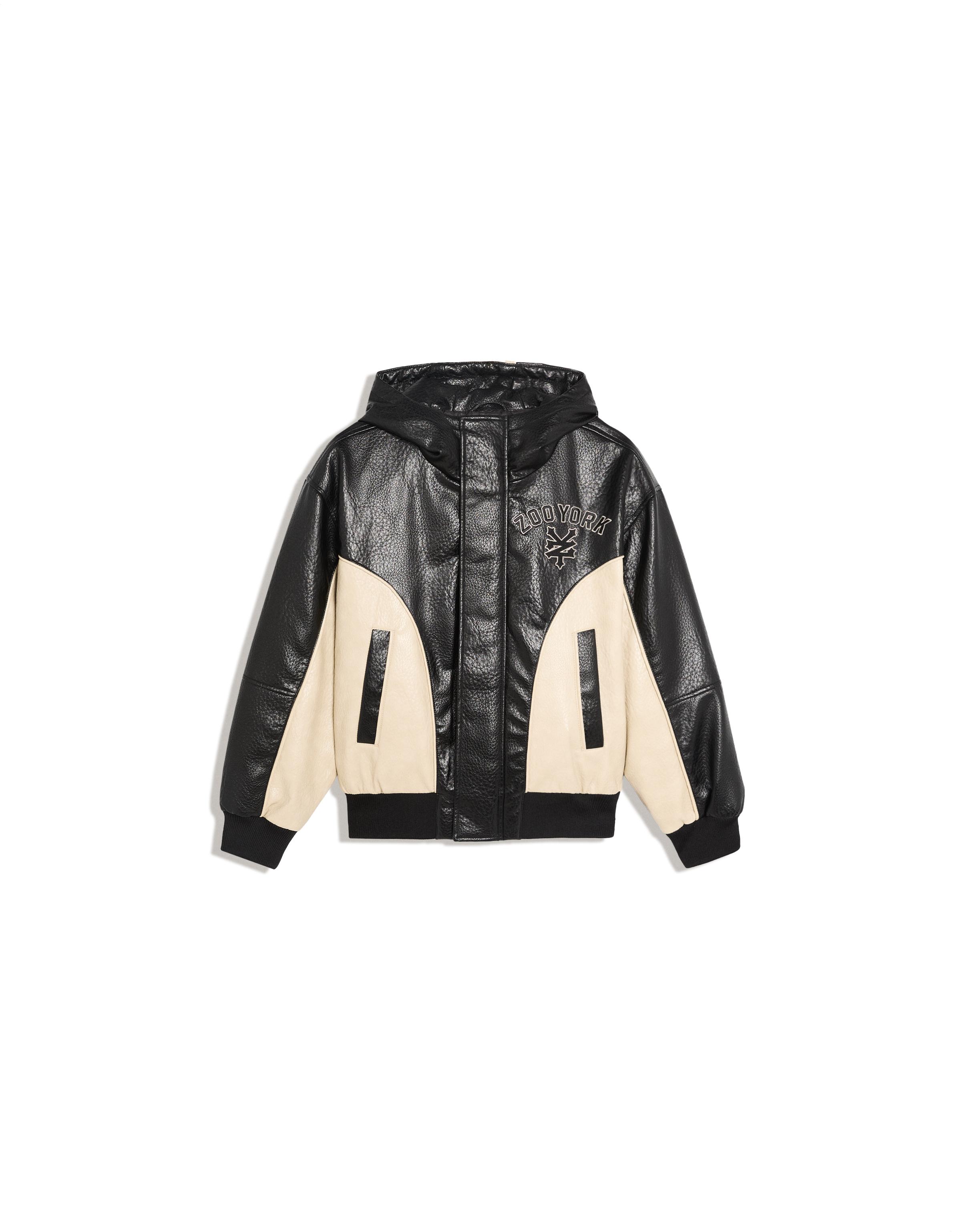Faux leather hooded jacket ZOO YORK X BERSHKA — Black