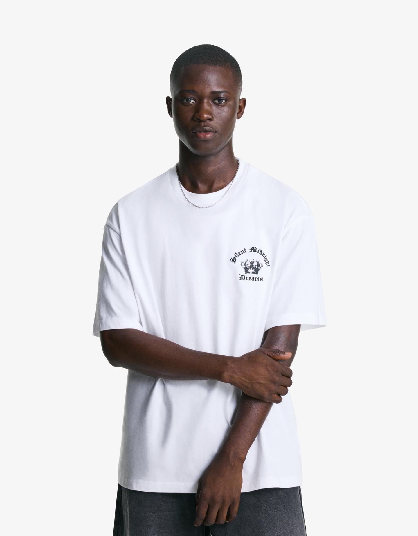 Bershka Camiseta Manga Corta Print Hombre L Blanco Roto