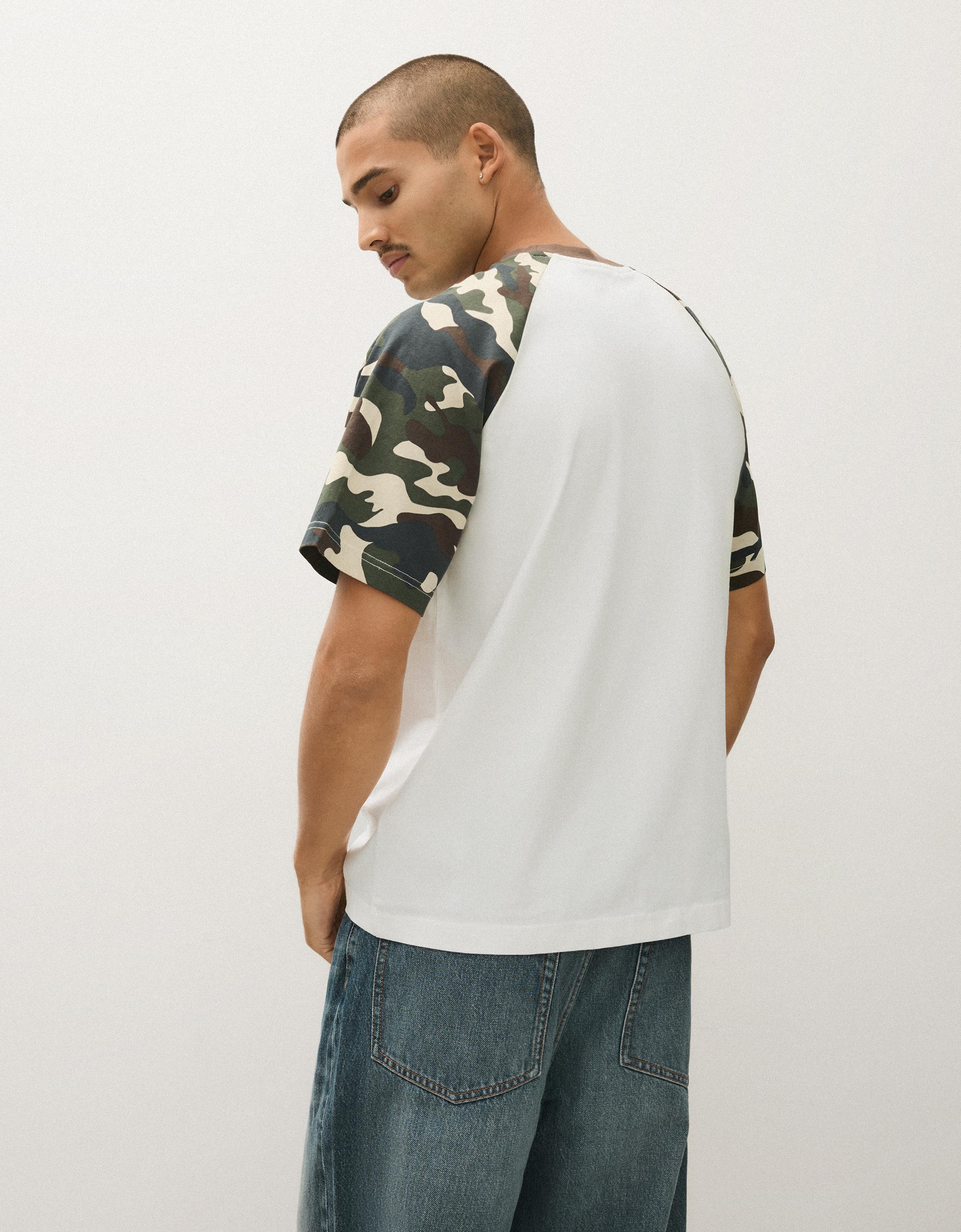 Short sleeve raglan print T-shirt — Off white