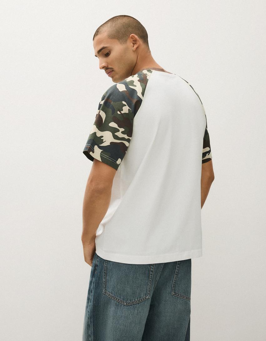 Short sleeve raglan print T-shirt-Off white