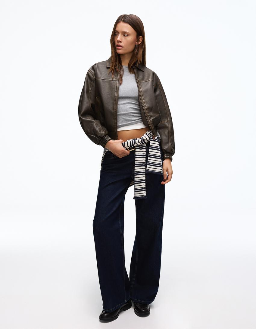 Cazadora efecto piel-Marrón