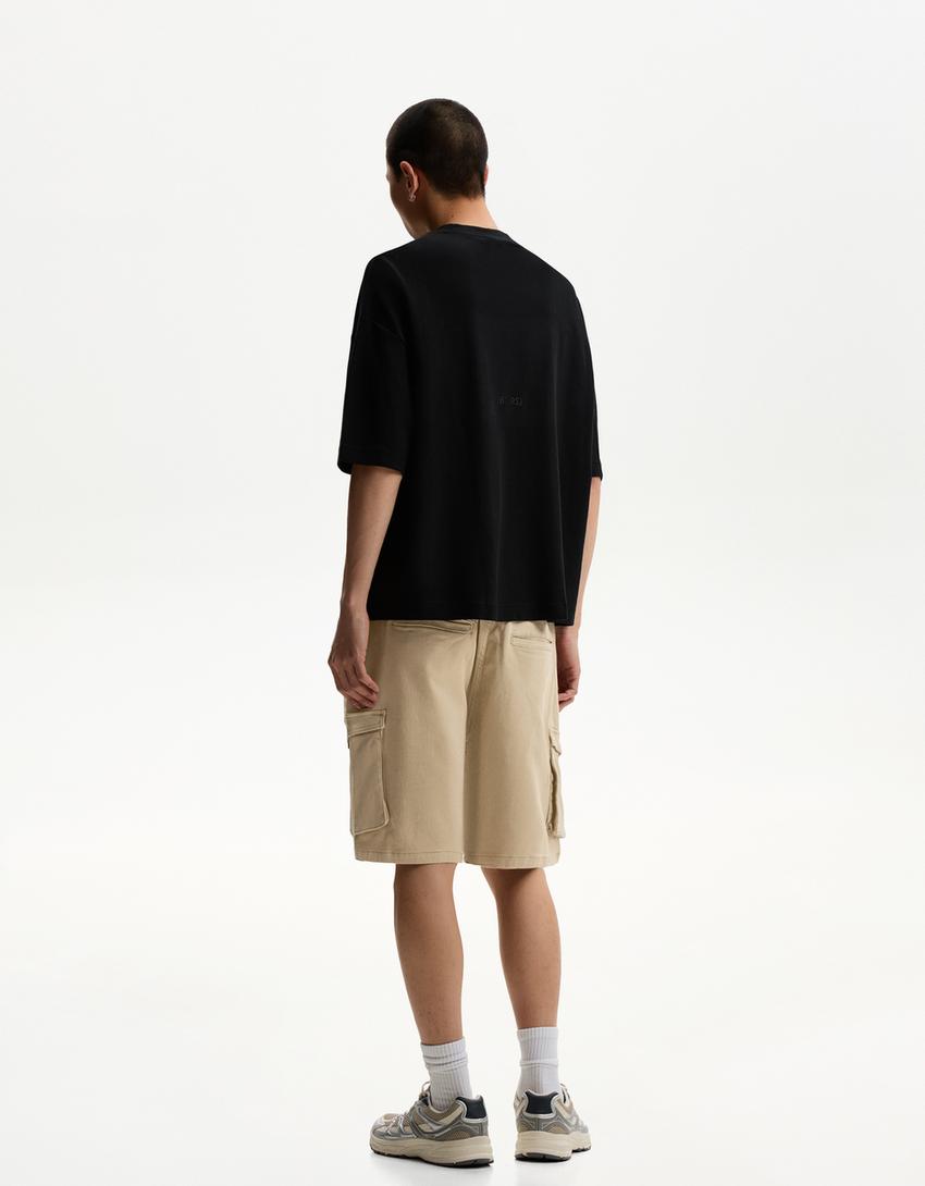 Cargo Bermuda sweat shorts-Sand