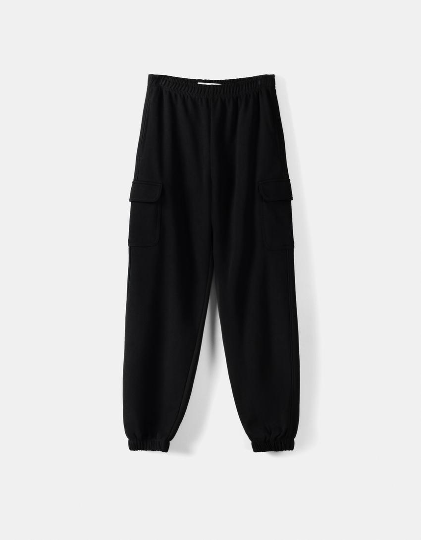 Pantalon jogger coupe cargo molleton-Noir-4