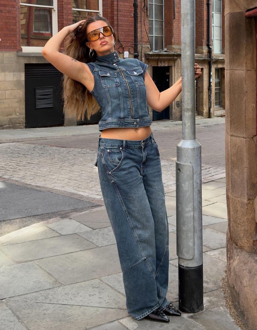 Düşük bel barrel fit jean-Mavi