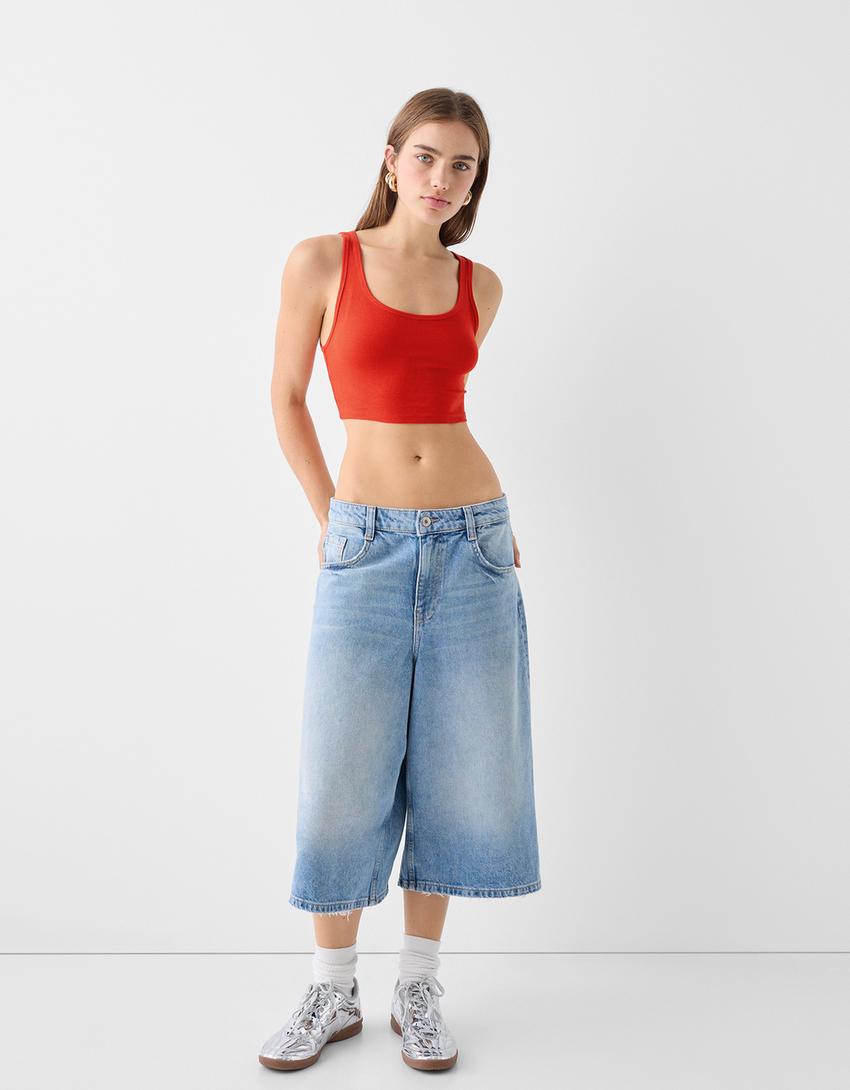 Strappy crop top-Red-3