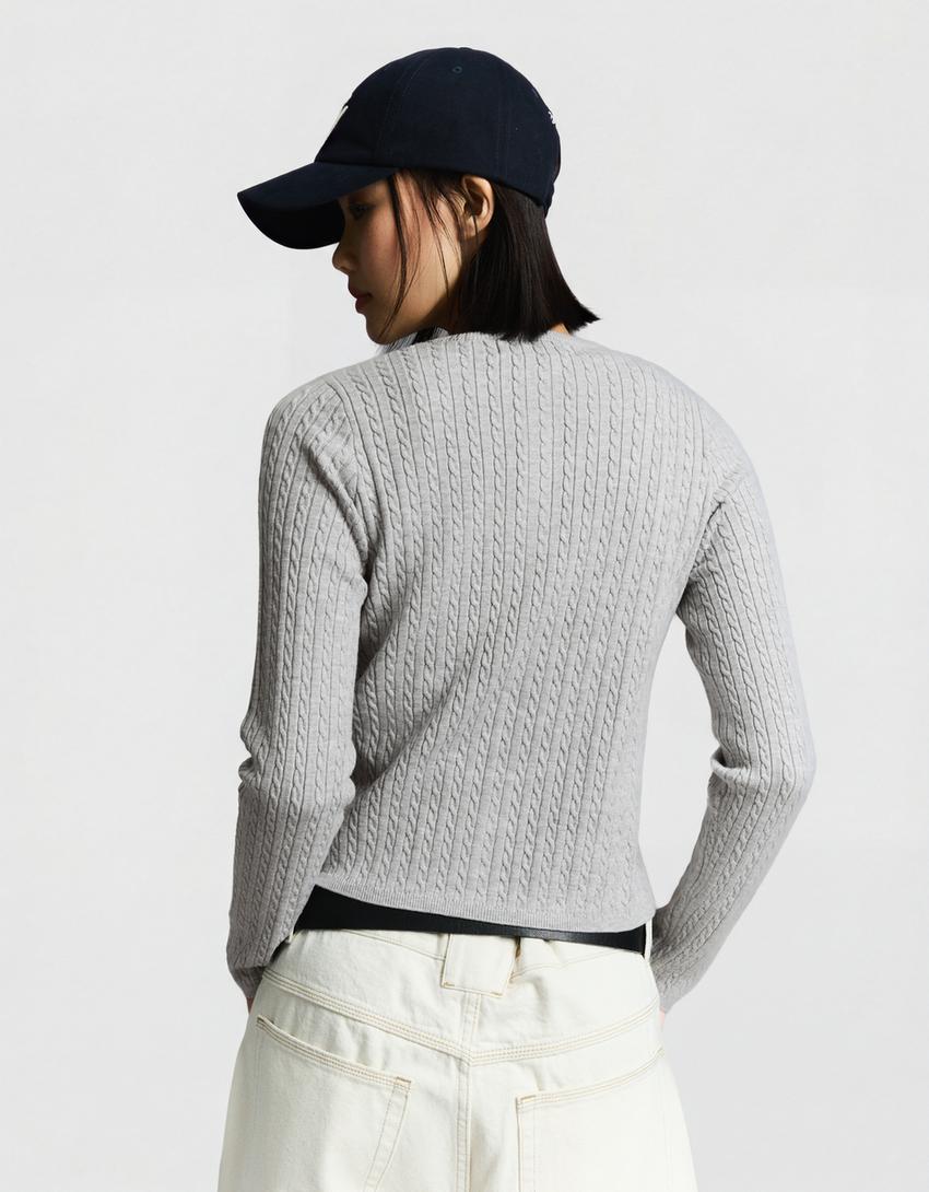 Kardigan kancing button-up anyaman-Abu-abu