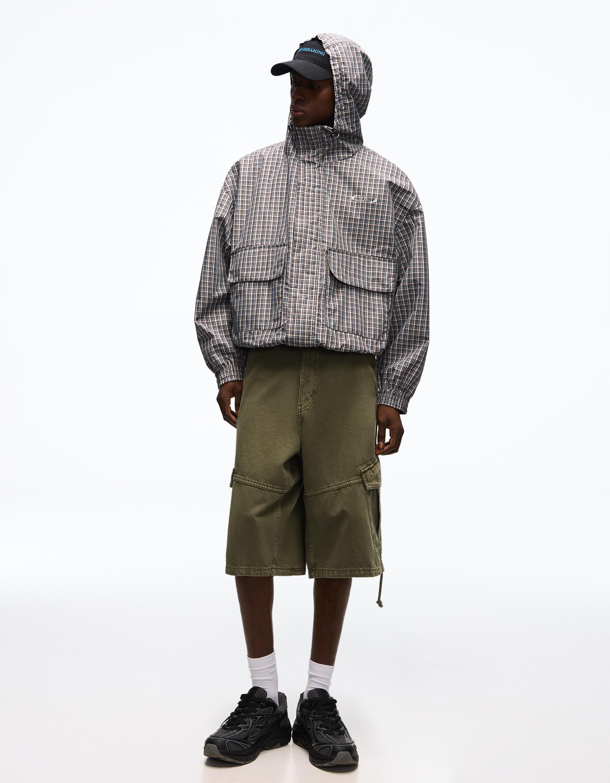 Denim cargo parachute Bermuda shorts — Khaki