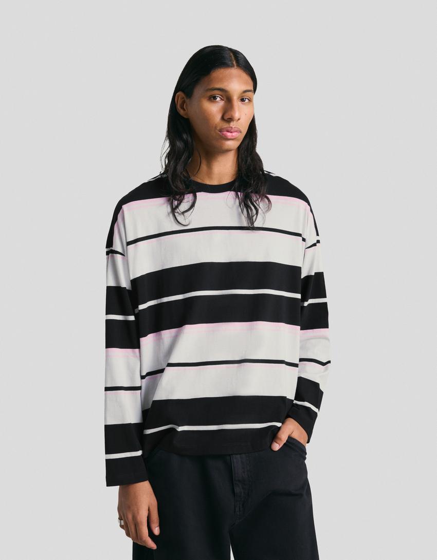 Oversized T-shirt met lange mouwen-Zwart