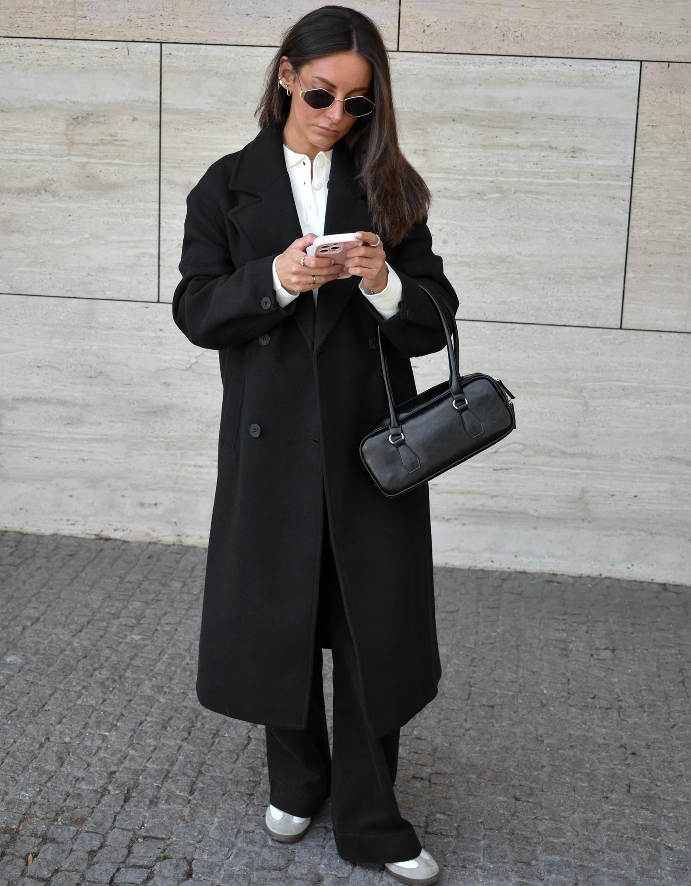 Soft-touch long coat — Black