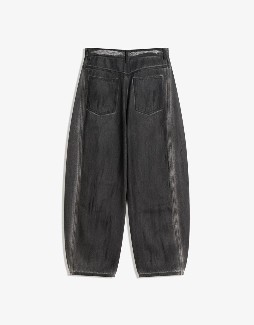 Barrel-Hose mit Print-Schwarz