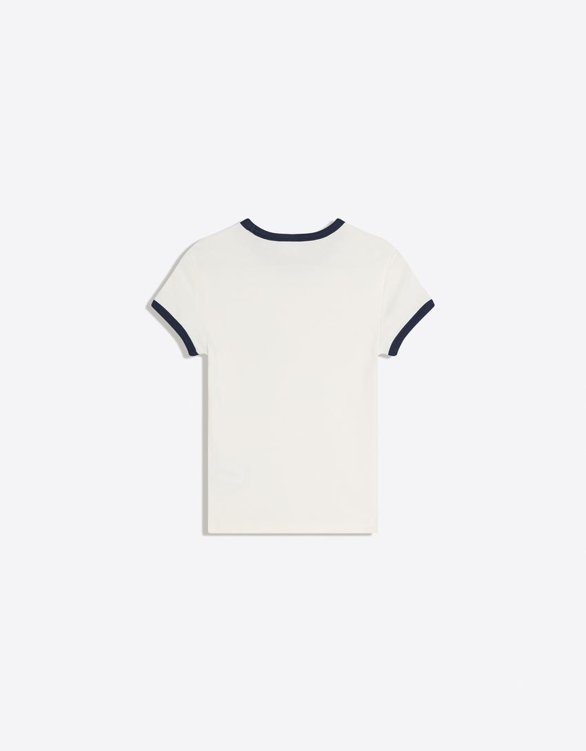 T-Shirt mit kurzen Ärmeln und Print-Grbrochenes Weiss