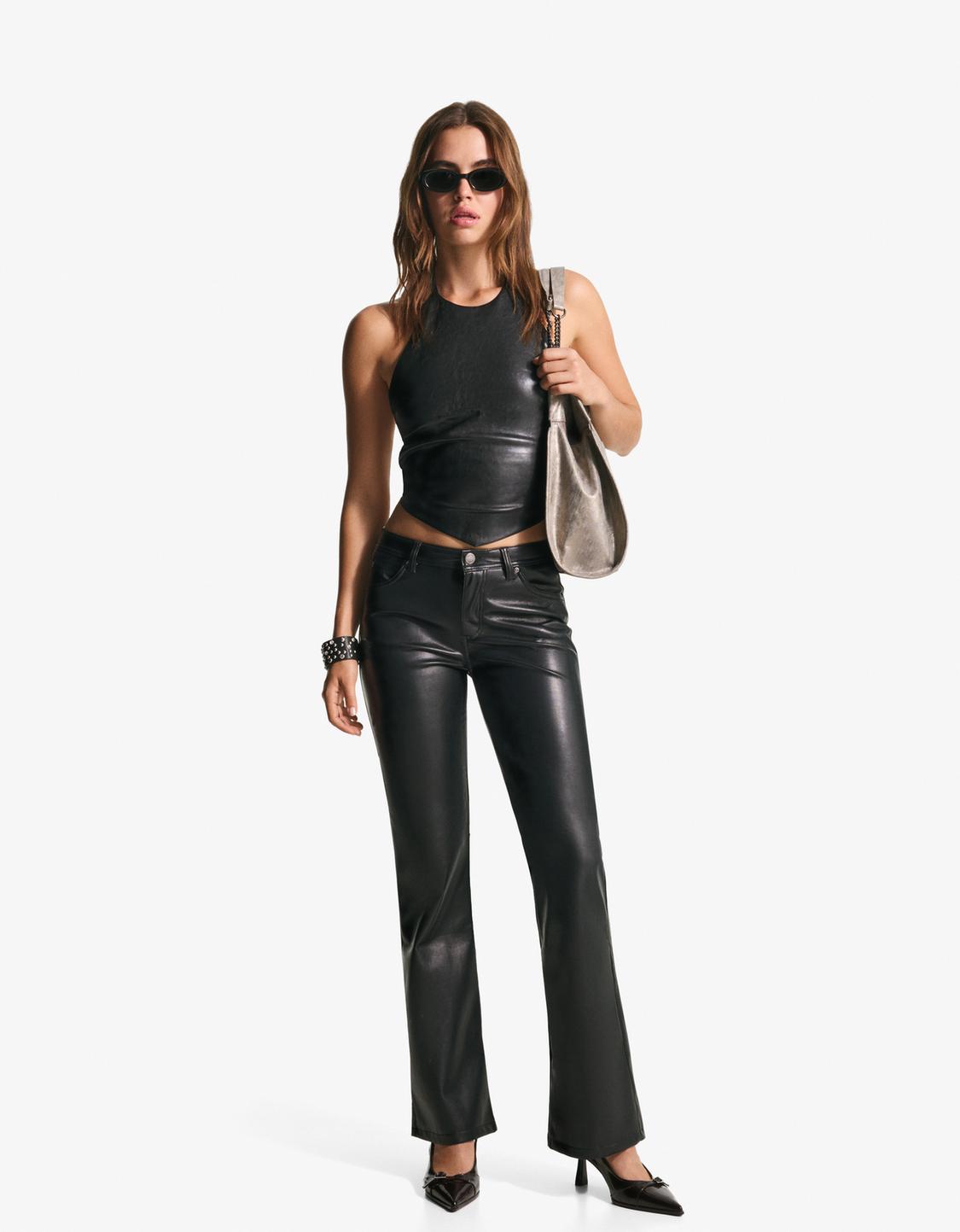 Leather effect halter top