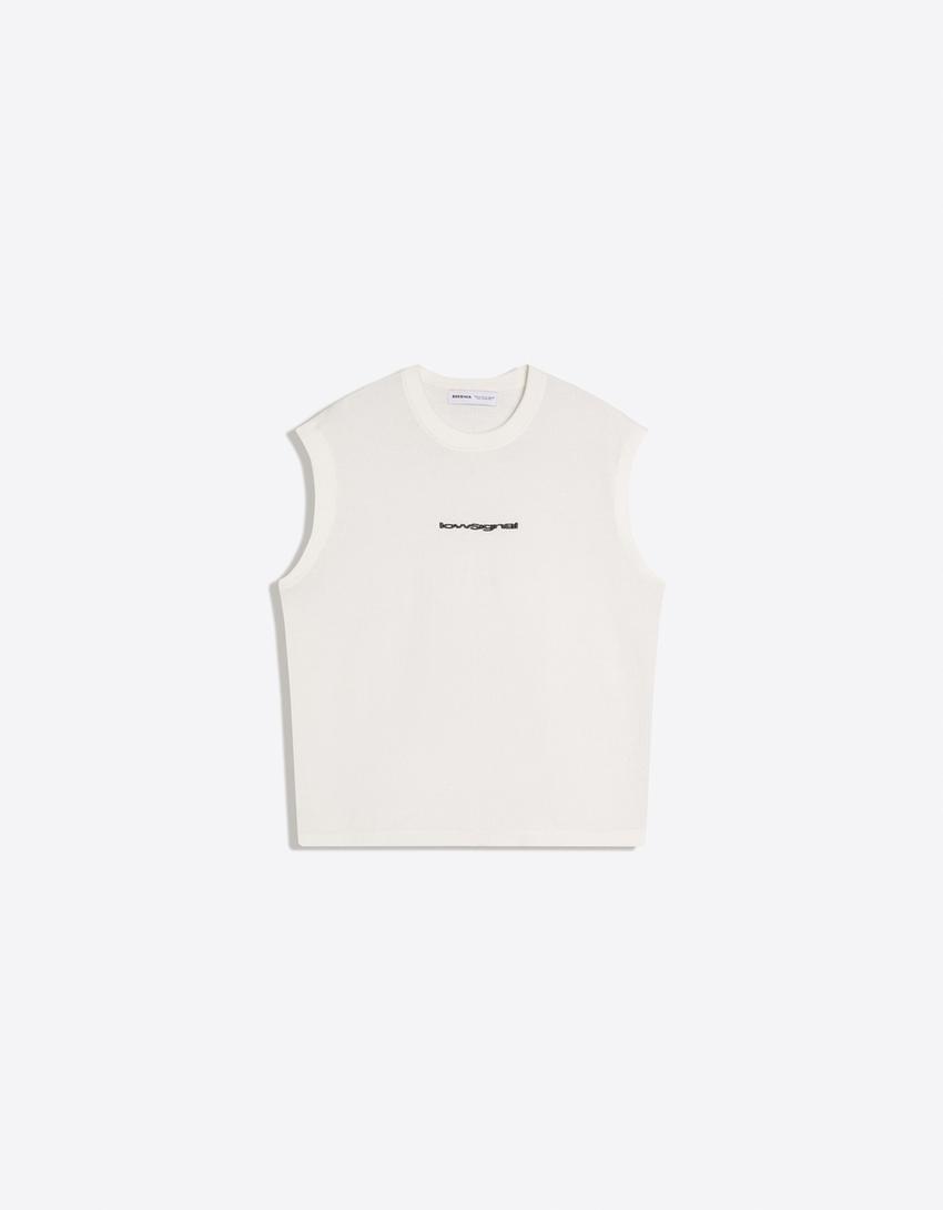 Embroidered sleeveless T-shirt-Off white