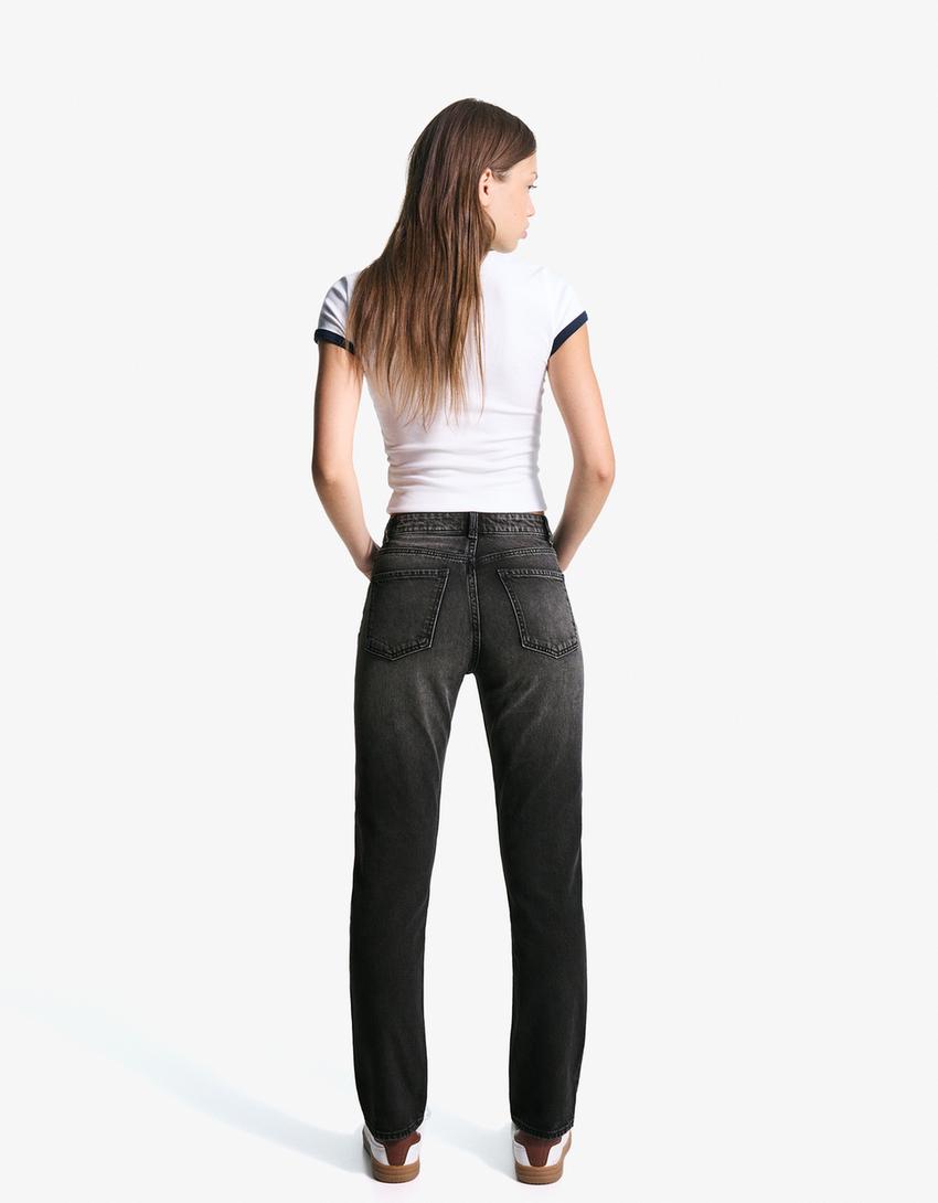 Jeans mom hi-rise confort-Negro-1
