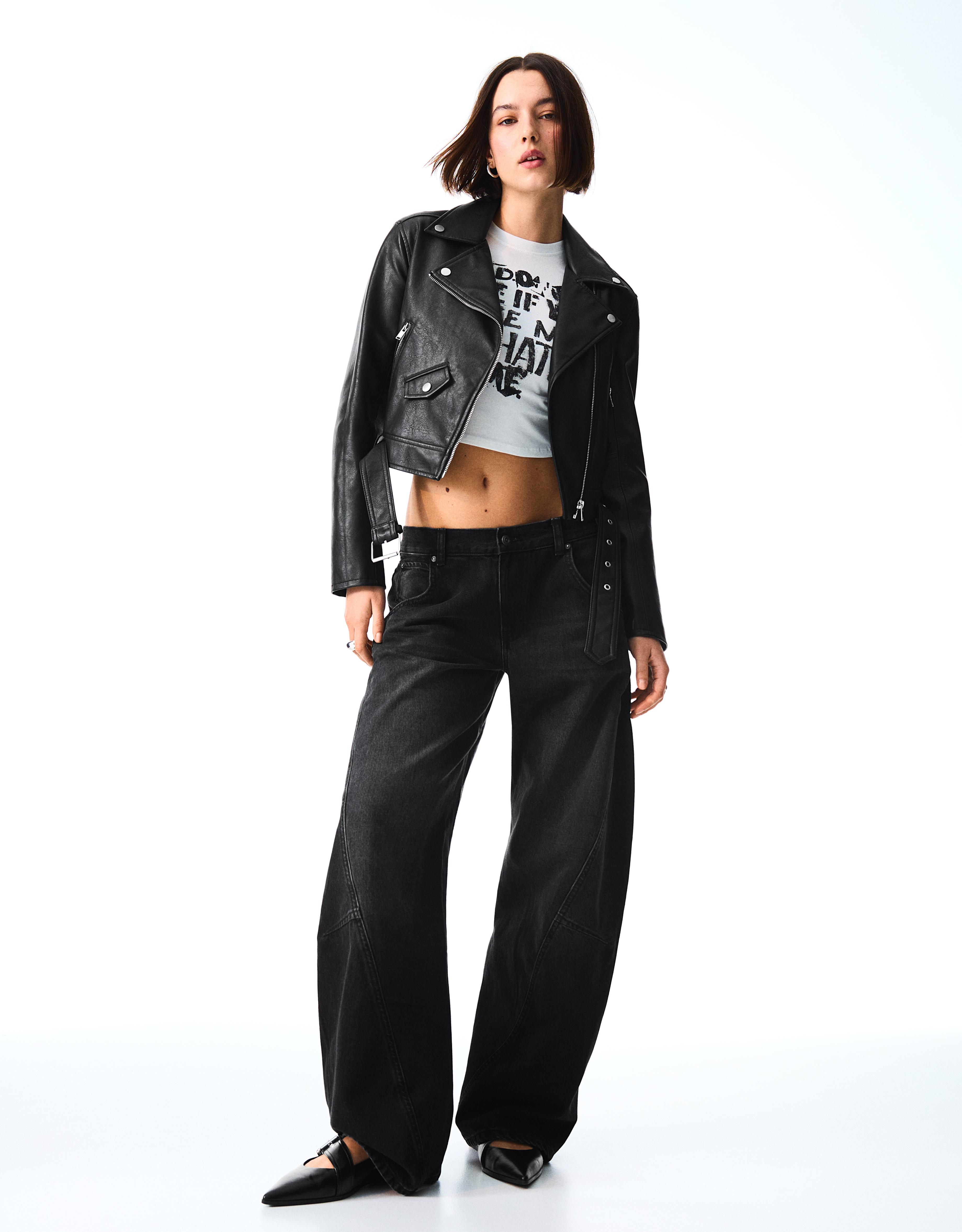 Leather effect biker jacket — Black