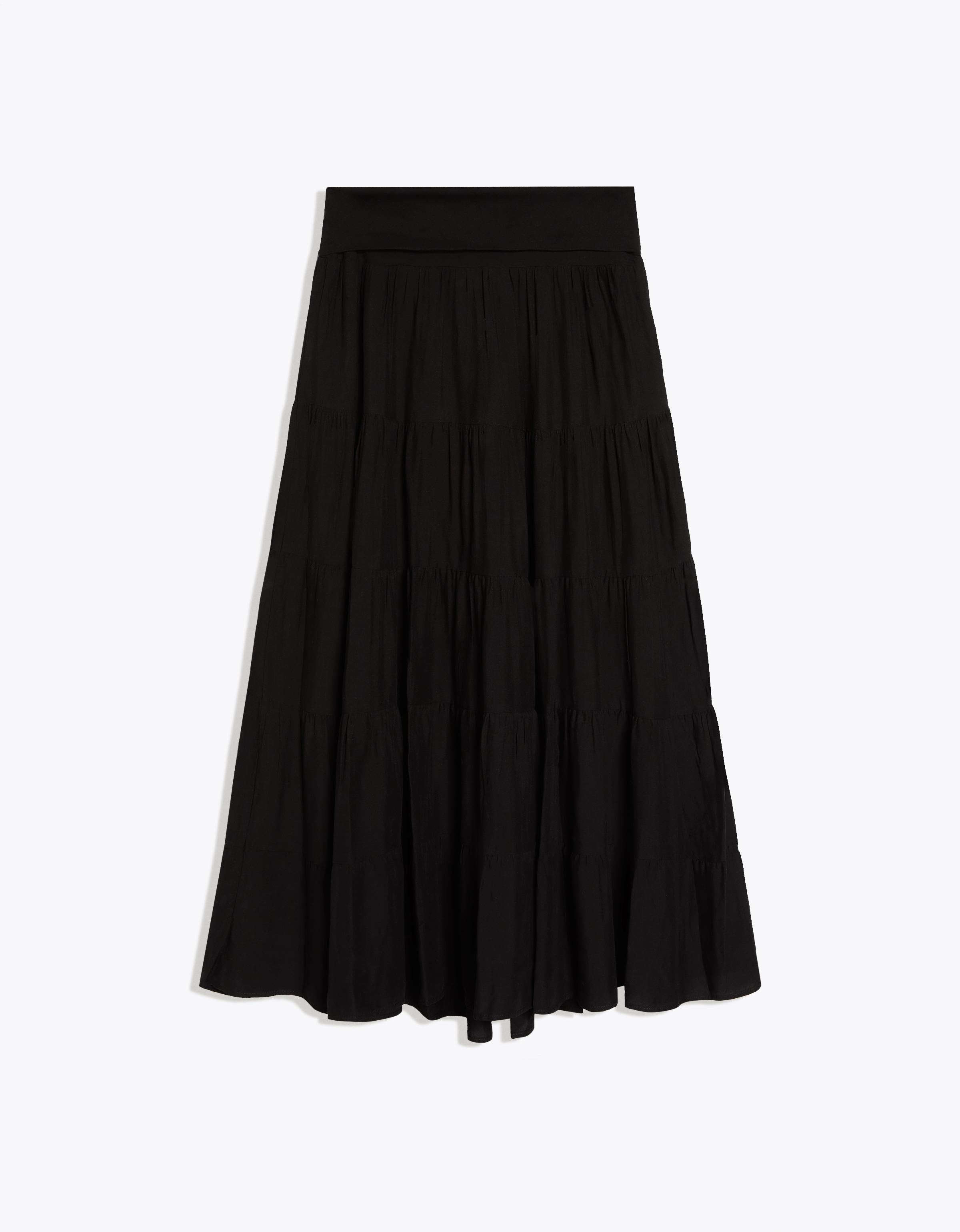 Fold-over waist midi skirt — Black