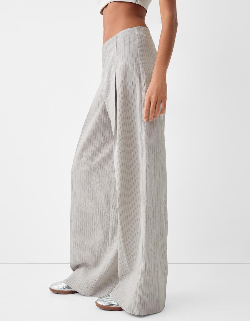 Pantalon wide leg taille-Gris-6