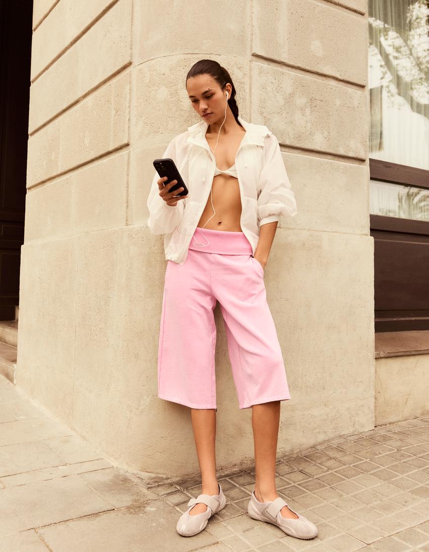 Faded-effect plush Bermuda shorts-Candy Pink