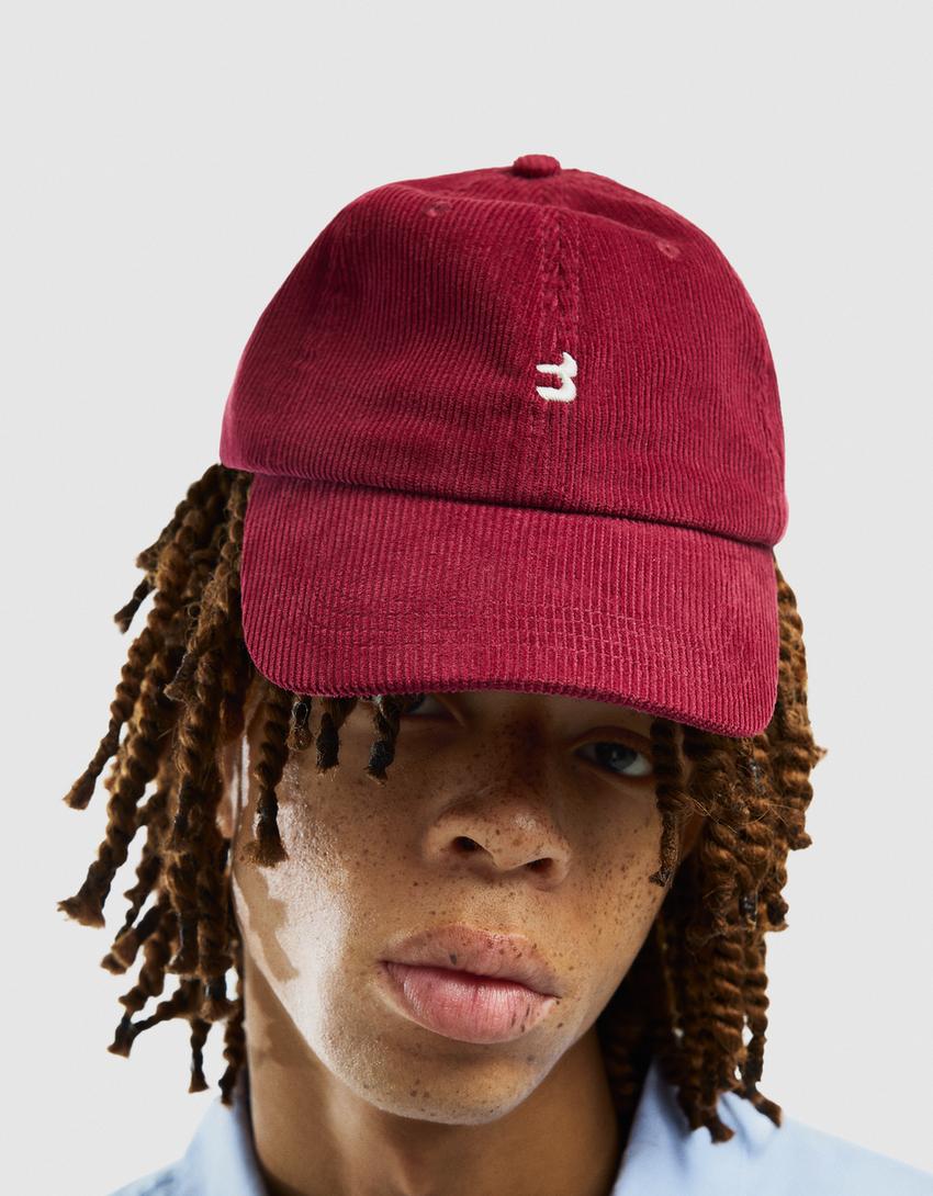 Casquette en velours côtelé brodé-Bordeaux