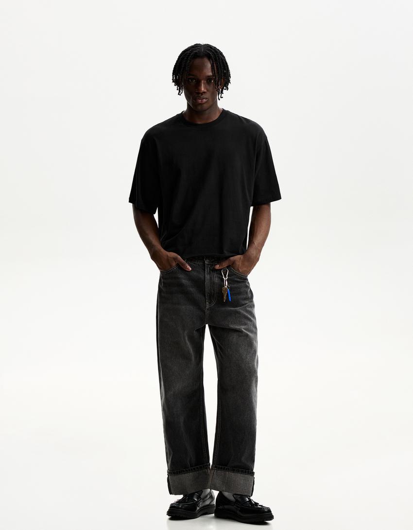 Short sleeve cropped T-shirt-Black-3