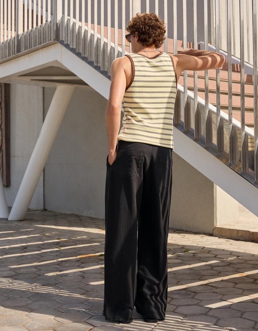 Pantalón super baggy con liño-Negro