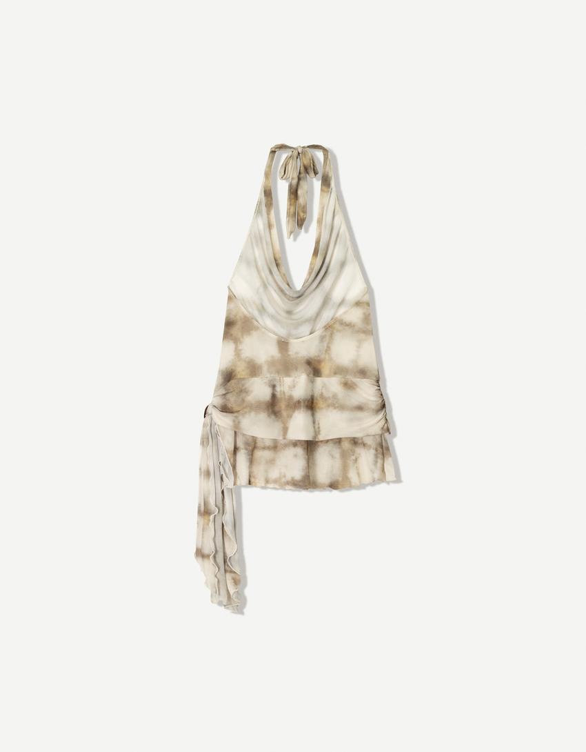 Robe paréo mesh tie-dye-Écru