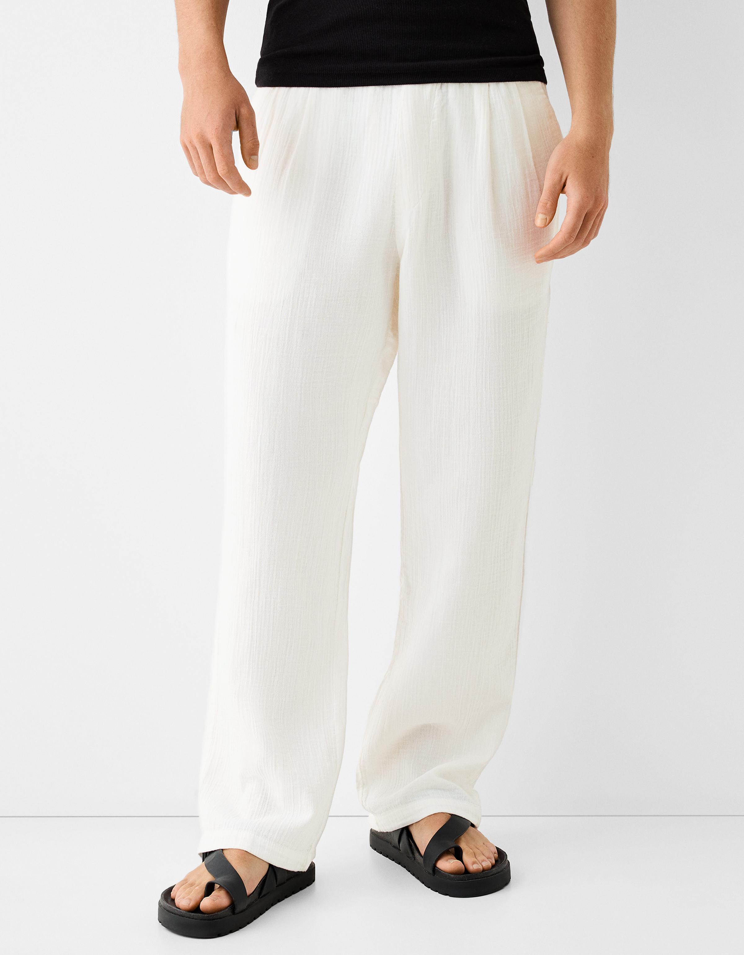 Bershka Rustikale Wide-Leg-Hose Mit Textur Herren S Grbrochenes Weiss