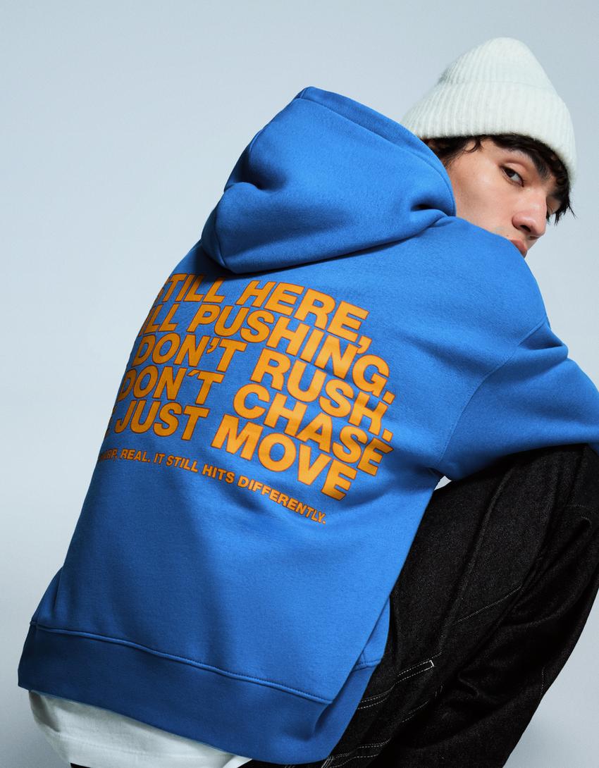 Sweat capuche imprimé-Bleu