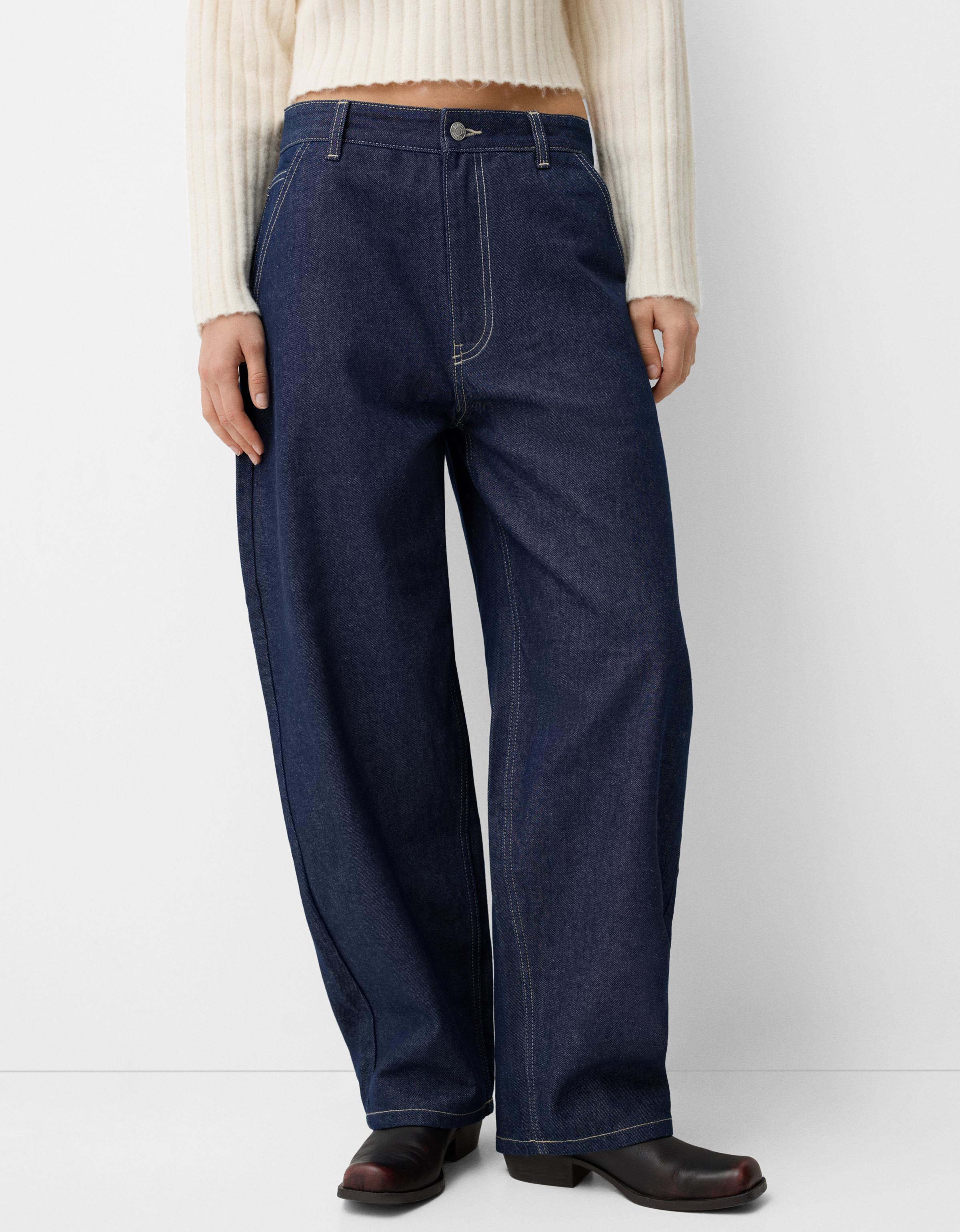 Bershka Skaterjeans Mit Weitem Bein Damen 38 Marinenblau